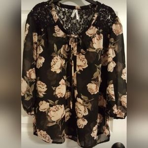 New Live 4 Truth Black Floral Lace Blouse Womens Juniors M